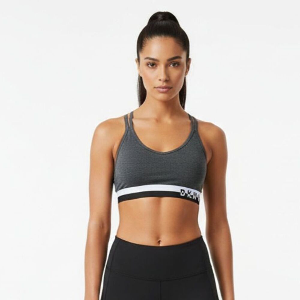 DKNY Gray Cropped Cotton Athletic Sport Workout Bra Top NEW M